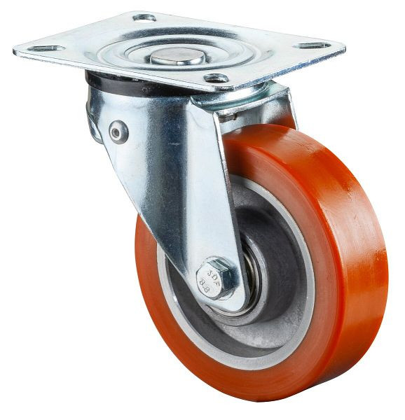 Roulettes BS Roulette pivotante, roue en polyuréthane, jante en aluminium, roulement à billes, avec blocage directionnel 360° en fonction de la charge, L300.B90.100
