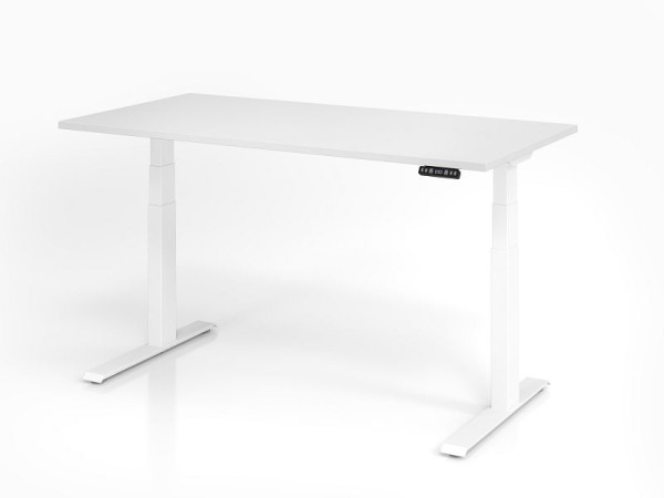 Bureau Hammerbacher XDKB16, 160 x 80 cm, plateau : blanc, épaisseur 25 mm, chant épais en ABS, forme rectangulaire, blanc, VXDKB16/W/W