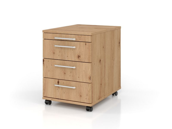 Conteneur roulant Hammerbacher 58 cm, 3 tiroirs, poignée de garde-corps en plastique, chêne noueux, V1606/R/R/RE