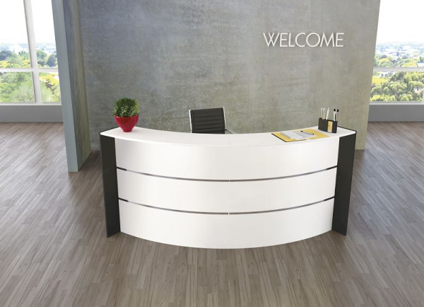 Comptoir courbé Kerkmann Bari, L 2574 mm x P 1225 mm x H 1120 mm, coloris : blanc/anthracite, 21356210