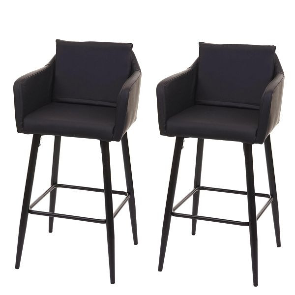 Mendler ensemble de 2 tabourets de bar HWC-H93, tabouret de bar, tabouret de comptoir, repose-pieds en métal, simili cuir noir, 74755