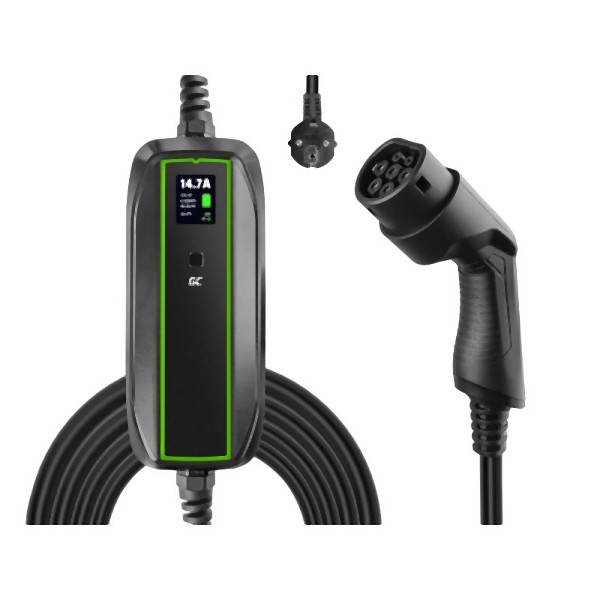 Green Cell GC EV16 PowerCable 3.6kW Schuko - Chargeur mobile de type 2 (pour charger les voitures électriques et hybrides rechargeables, pour EV Tesla, et plus), EV16