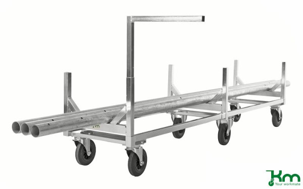 Chariot marchandises longues Kongamek, 2800 x 608 x 700 mm, 4 roulettes pivotantes et 2 fixes, avec frein, KM124B
