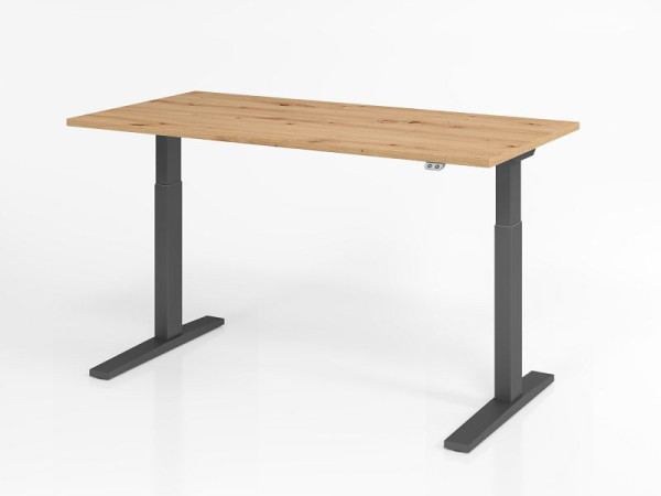 Bureau Hammerbacher XMKA16, 160 x 80 cm, plateau : chêne noueux, épaisseur 25 mm, chant épais en ABS, forme rectangulaire, graphite, VXMKA16/R/G