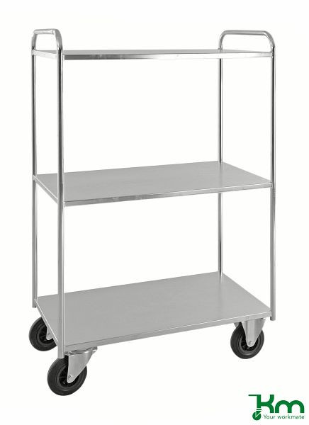 Chariot Kongamek 3 étagères, entièrement soudé, 955 x 550 x 1490 mm, galvanisé, 2 roulettes fixes 2 roulettes pivotantes avec freins, KM4149-EB