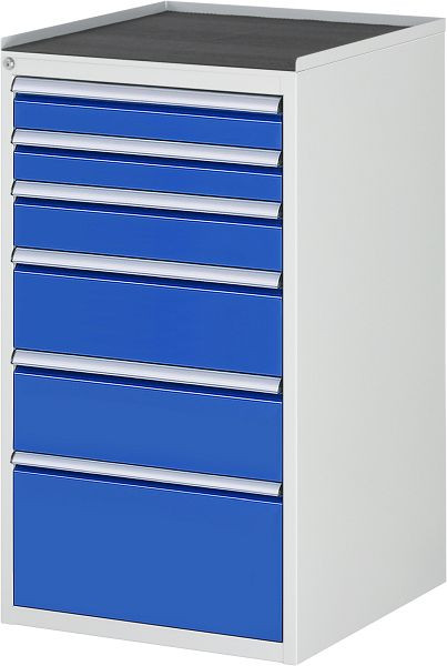 Armoire à tiroirs RAU série 7000, support métallique, 6 x tiroirs taille L 2xH90, 1xH120, 2xH180, 1xH270 mm, 580x1035x650 mm, 03-L7.7A-MT.11