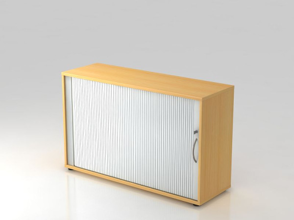 Armoire à volet roulant Hammerbacher horizontale, 2OH poignée arquée 120 cm hêtre/argent, 120x40x74,8 cm (LxPxH), V1732S/6/S/BM