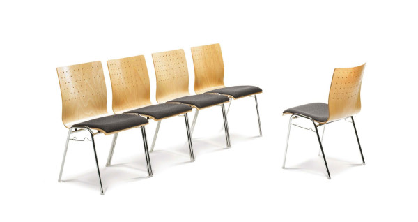 Chaise empilable Mayer Sitzmöbel , structure chromée, aspect hêtre, assise rembourrée, hauteur d'assise 46 cm, anthracite, 2118_01_26394