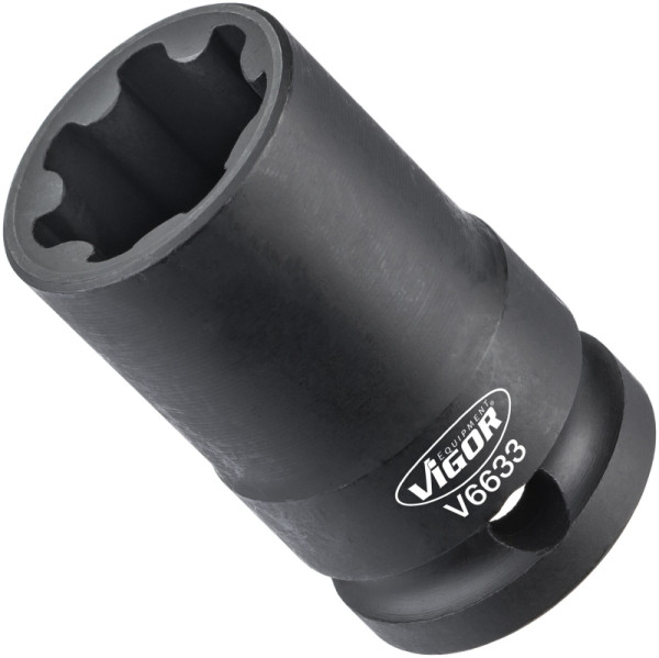 Insert pour clé à douille VIGOR, carré creux 12,5 mm (1/2 pouce), profil rainuré, 22 mm, V6633