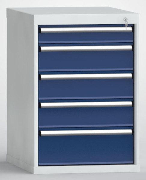 Armoire à tiroirs KLW H : 850 mm L : 572 mm P : 750 mm, dimension d'installation : 750 mm Division : 27x36 unités, avec 5 tiroirs, SEB0850-05NP-007