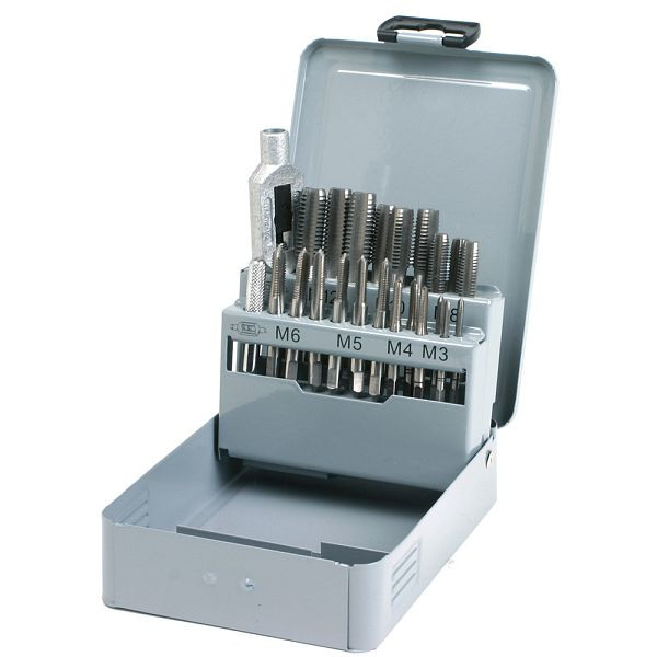 Jeu de tarauds manuels GSR 22 pièces M3 - M12 HSSG avec clé à taraud réglable n° 1.1/2, 08307010