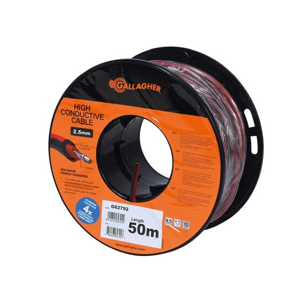 Câble de masse et d'alimentation Gallagher XL rouge 2,5 mm 50 m, 627922