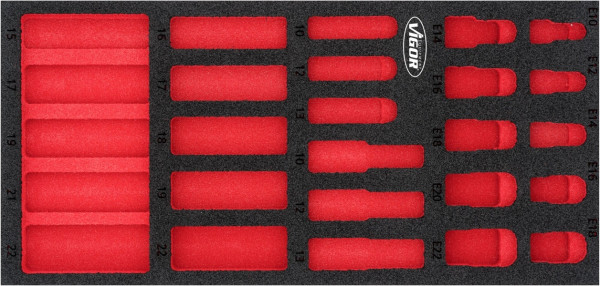 Inserts en mousse souple bi-composant VIGOR, dimensions insert / taille tiroir : S (188 x 393 x 35 mm), utilisation : V7323, V7323-L