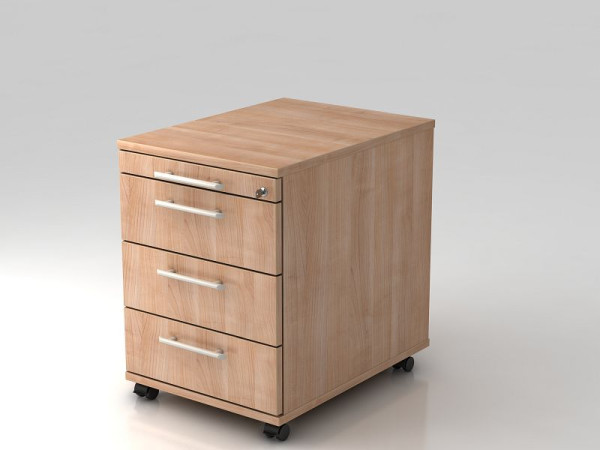 Conteneur roulant Hammerbacher 58cm, 3 tiroirs, poignée de garde-corps verrouillable noyer, 42,8x58x59 cm, 1/3/3/3 HE, VAC30/N/N/RE