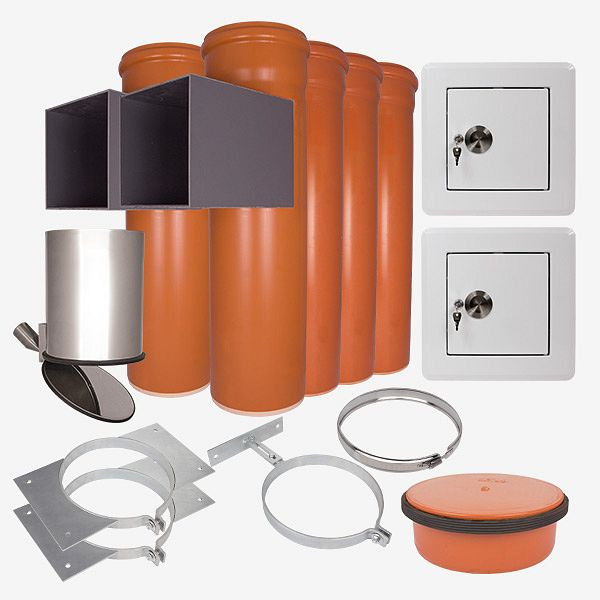 Système d'évacuation du linge HKW, kit complet 4, PVC, longueur de tige : 5,30 mètres, Ø 250 mm, 22508N