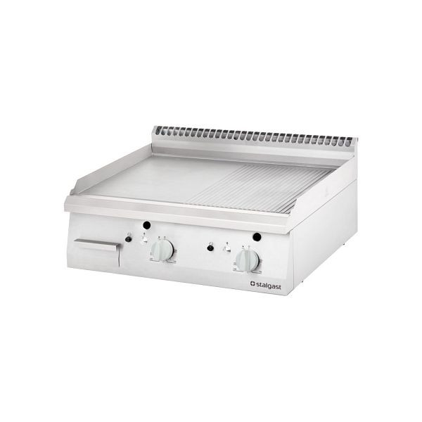 Plancha gaz Stalgast en tant qu'élément de table, Série 700 ND - ½ lisse / ½ rainurée 800x700x250 mm, SL3722TE