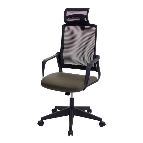 Chaise de bureau Mendler HWC-J52, chaise pivotante, chaise de bureau, appui-tête ergonomique, simili cuir, vert olive, 81068