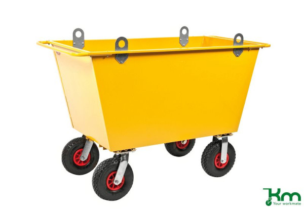 Chariot à déchets Kongamek 300 l, 1150 x 730 x 920 mm, jaune, 2 roulettes fixes 2 roulettes pivotantes, avec anneaux de levage, KM143175-L
