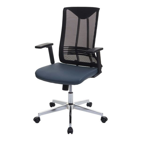 Chaise de bureau Mendler HWC-J53, chaise pivotante, chaise de bureau, cuir artificiel ergonomique, bleu-gris, 81085