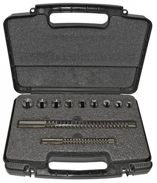 Hassay Savage Keilnuträumnadeln im Kunststoffkasten inkl. 6 Räumnadeln (2/3 mm I, 4/5 mm II, 6/8 mm III) und 13 Führungsbuchsen, R15440DIN