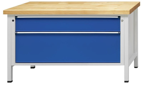 Établi d'armoire ANKE; 1500x800 mm; RAL 7035/5010; Tiroirs au format XXL 1200x600 mm (LxP); 2 tiroirs 180, 360 mm