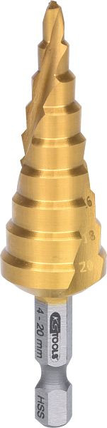 KS Tools Foret étagé 1/4" HSS-TiN, diamètre 4-20 mm, 9 étapes, 330.2385