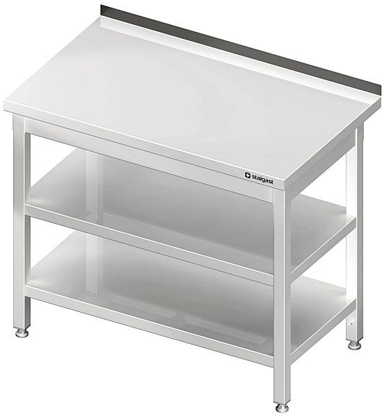 Table de travail Stalgast avec base et étagère intermédiaire, 500x600x850 mm, avec dosseret, soudée, VAT05603A