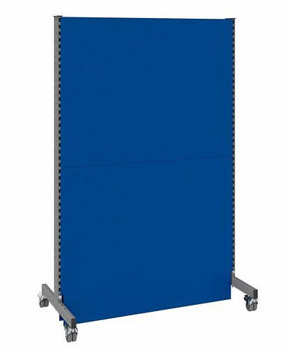Cloison acoustique mobile DENIOS, champ de base, L 1250, H 2000 mm, tôle perforée acoustique sur deux faces, gris/bleu, 293107