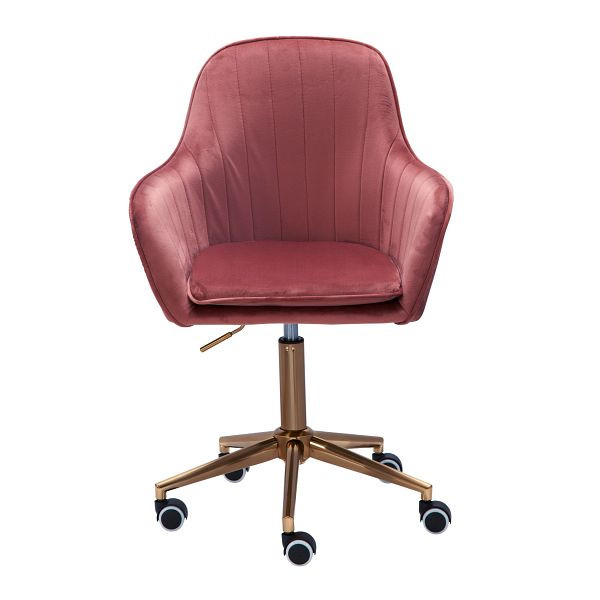 Amstyle chaise de bureau velours rose, avec dossier, réglable en hauteur jusqu'à 120 kg, avec roulettes, pivotante, SPM1.431