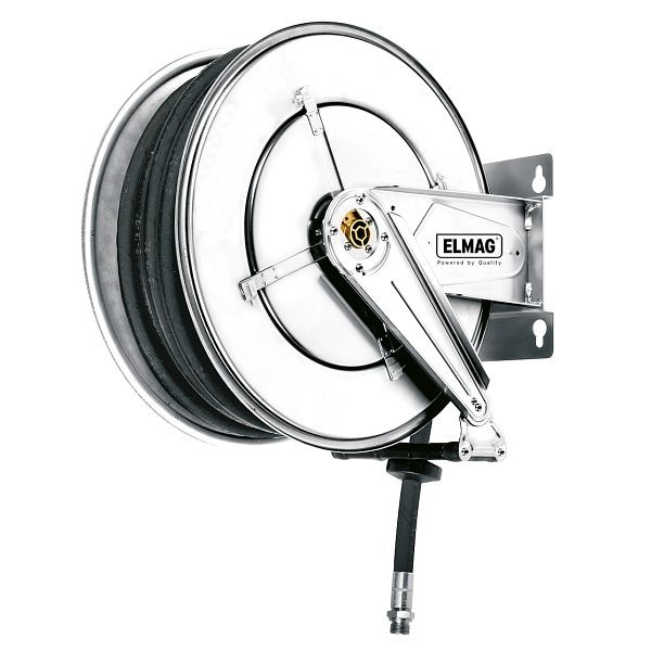 ELMAG Enrouleur de tuyau industriel en acier inoxydable '302/31' pour eau 130°C, 12 m, 5/16', 200 bar, 43028