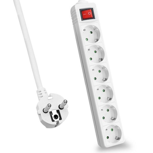 Bloc multiprise Helos CLASSIC, 6 prises, blanc, 1,5 m, avec interrupteur, 262796