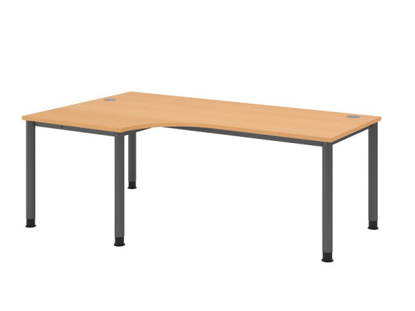 Bureau Hammerbacher HS82, 200 x 120 cm, plateau : hêtre, épaisseur 25 mm, forme d'angle 90°, structure à 4 pieds en graphite, hauteur de travail 68,5-81 cm, VHS82/6/G