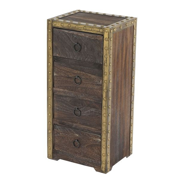 Commode Mendler Duran, commode, 4 tiroirs 70x33x26cm aspect shabby vintage, marron, 38433