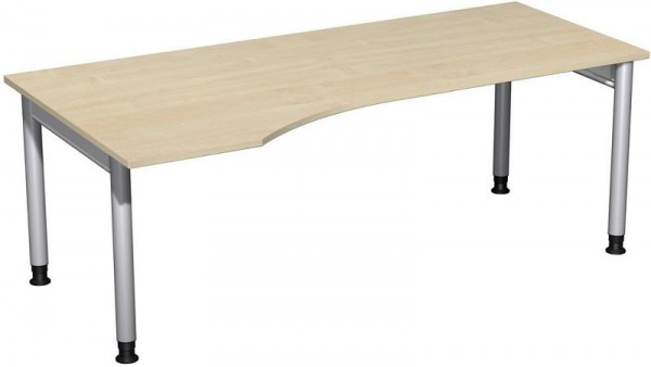 Bureau PC geramöbel gauche, réglable en hauteur, 2000x1000x680-820, érable/argent, N-657314-AS