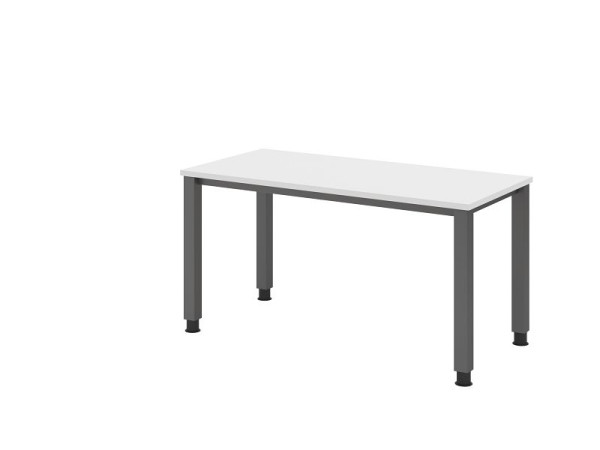 Bureau Hammerbacher QS614, 140 x 67 cm, plateau : blanc, épaisseur 25 mm, structure à 4 pieds en graphite (similaire à RAL 7012), hauteur de travail 68,5-81 cm, VQS614/W/G