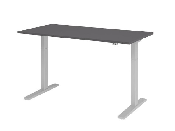 Bureau Hammerbacher XMKA16, 160 x 80 cm, plateau : graphite, épaisseur 25 mm, chant épais en ABS, forme rectangulaire, argent, VXMKA16/G/S