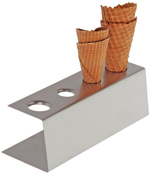 Support pour cornets de glace APS, 9,5 x 27,5 cm, hauteur : 9 cm, acier inoxydable, poli mat, avec 4 trous, 2x Ø 31 mm, 2x Ø 26 mm, 11881