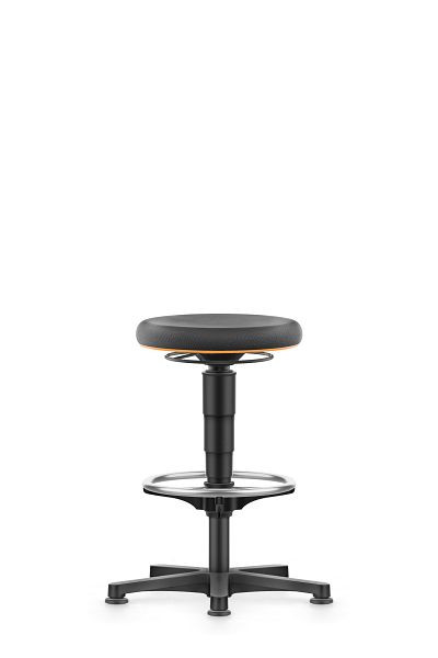 tabouret polyvalent bimos avec patins et repose-pieds, Supertec noir, hauteur d'assise 560-830 mm, anneau de couleur orange, 9461-SP01-3279