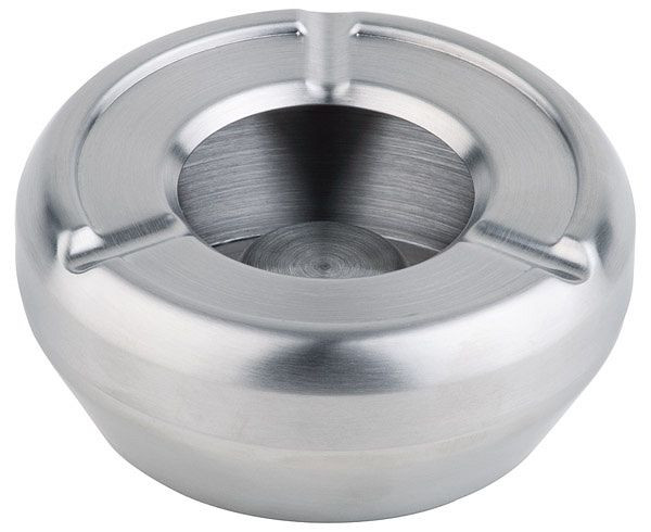 Cendrier APS, Ø 10 cm, hauteur : 4,5 cm, acier inoxydable, poli mat, avec couvercle coupe-vent, 00090