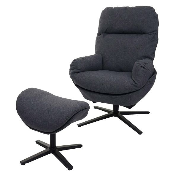 Fauteuil relax Mendler + tabouret HWC-L12, fauteuil TV, fauteuil à bascule, fonction bascule, rotatif, tissu métallique/textile, gris foncé, 98421