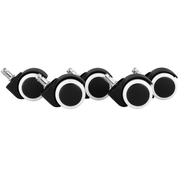 Amstyle lot de 5 roulettes pour sols durs à roulement souple pour chaises de bureau axe 11 mm / diamètre 50 mm, blanc, SPM1.912