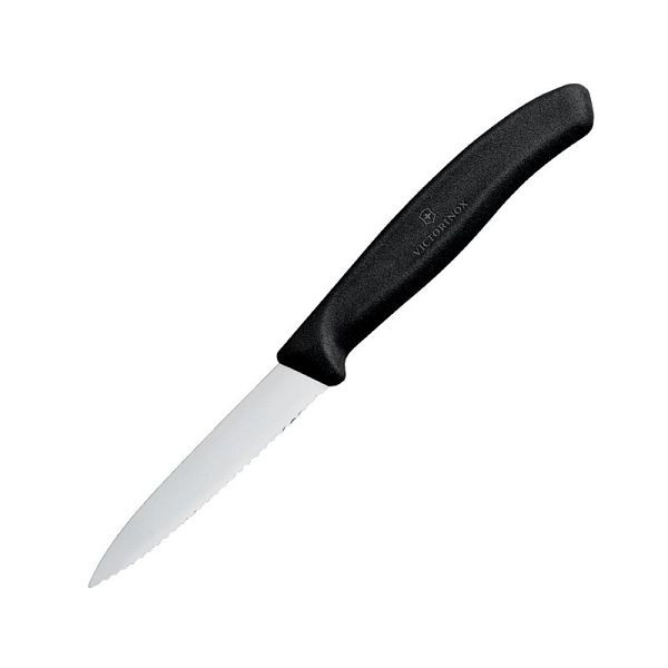 Victorinox Couteau d'Office Pointu Bord Dentelé 8cm Noir, CX746