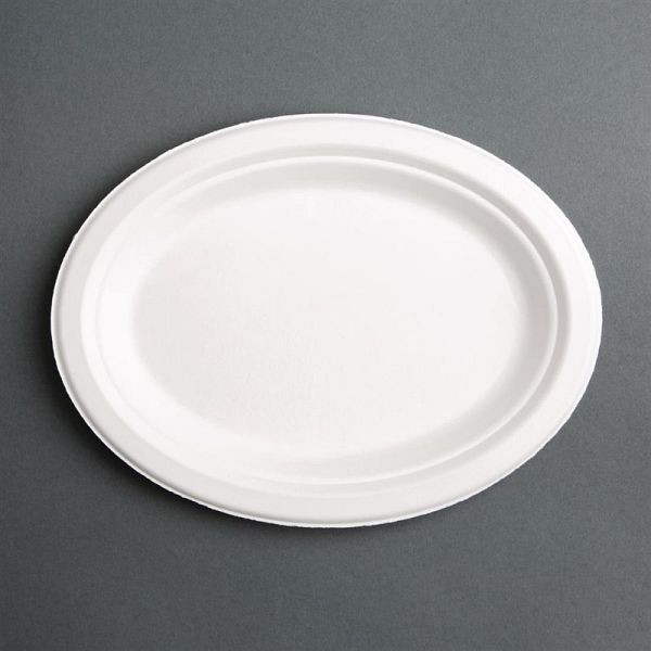 Fiesta Compostable Assiettes ovales en bagasse compostable 19,8 cm (50 pièces), FC534