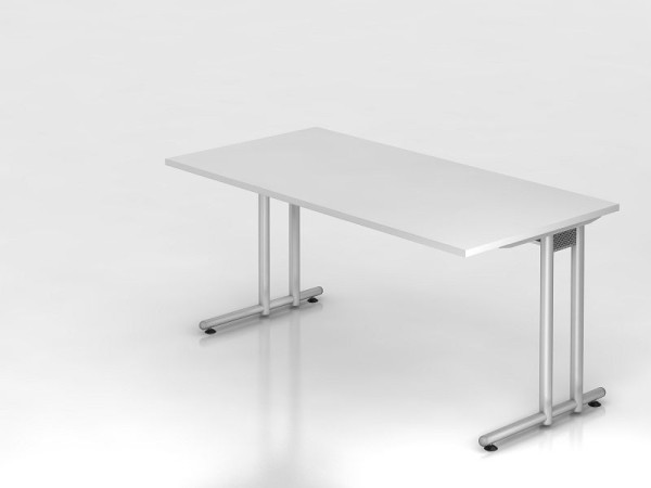 Bureau Hammerbacher pied C 160x80cm blanc/argent, hauteur de travail 72 cm, VNS16/W/S