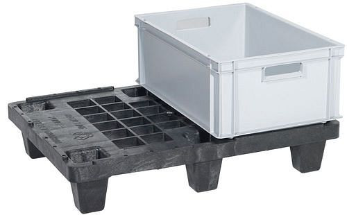 Palette de présentation DENIOS, en PE-RE, 600 x 800 x 160 mm, 6 pieds, avec bord, emboîtable, pack : 5 pièces, 312632