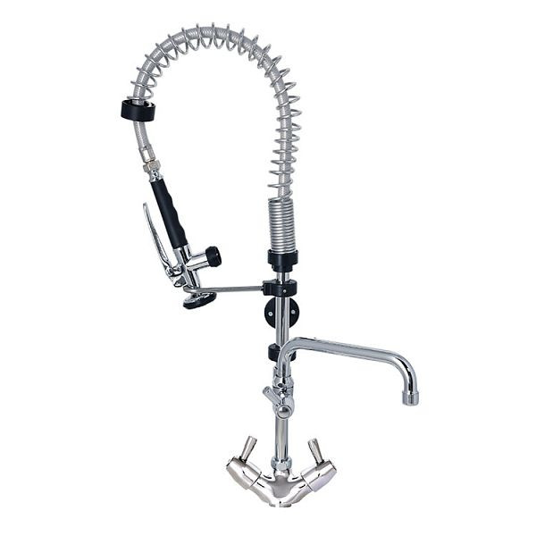 Douchette de prélavage monobloc Gastro-Inox équipée de leviers rotatifs et d'une grue pivotante, 700mm, haute performance, 402.105