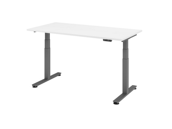 Bureau assis-debout électrique Hammerbacher 160x80cm blanc, hauteur de travail 63,5-128,5 cm, VXDSM16/W/G