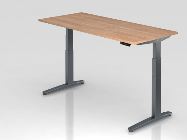 Bureau assis-debout électrique Hammerbacher 180x80cm noyer/graphite, forme rectangulaire, VXBHM19/N/GG