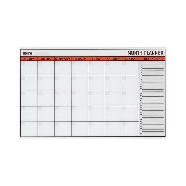 Agenda mensuel Bi-Office en verre magnétique 78x48cm Anglais, GL163601