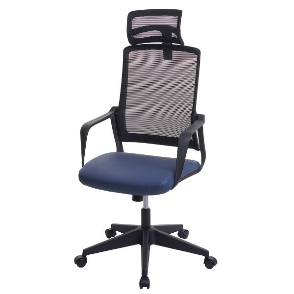 Chaise de bureau Mendler HWC-J52, chaise pivotante, appui-tête ergonomique, similicuir, bleu-gris, 81066